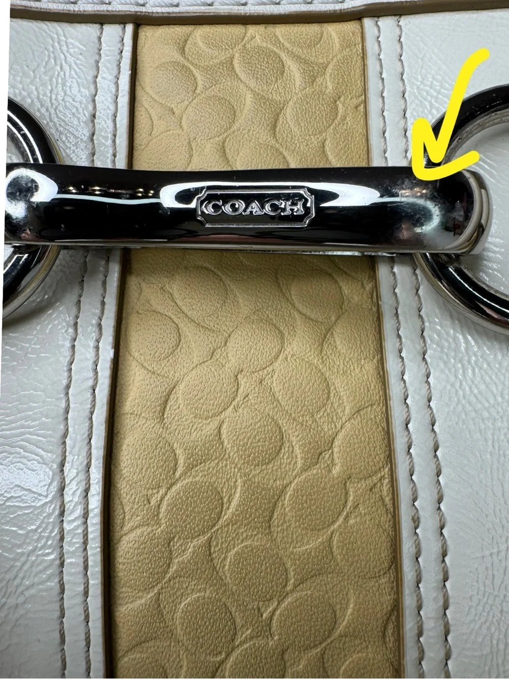 Coach Hampton Optic C Signature Stripe Yellow White Double Handle Shoulder Bag